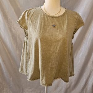 TALULAH Army Green Tunic Sz M Ruffle Trim Asymetrical Boho Anthro Free